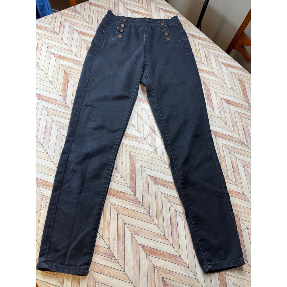 Streetwear Jeans Women's 3 High Waisted Button Fly Black‎ Denim Pants Fashion S